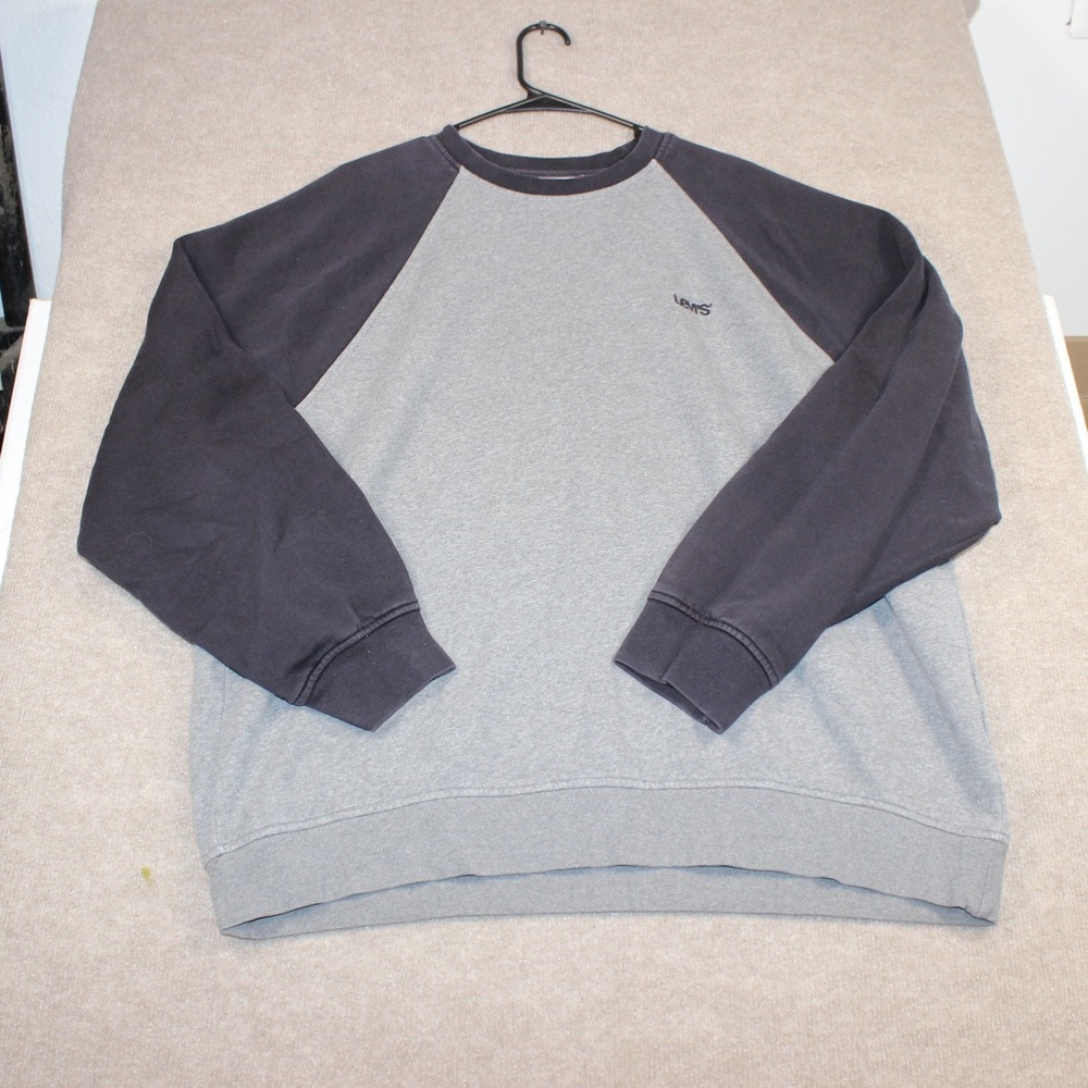Levis Mens XL Relaxed Fit Raglan Sweatshirt Grey Black Colorblock Pullover